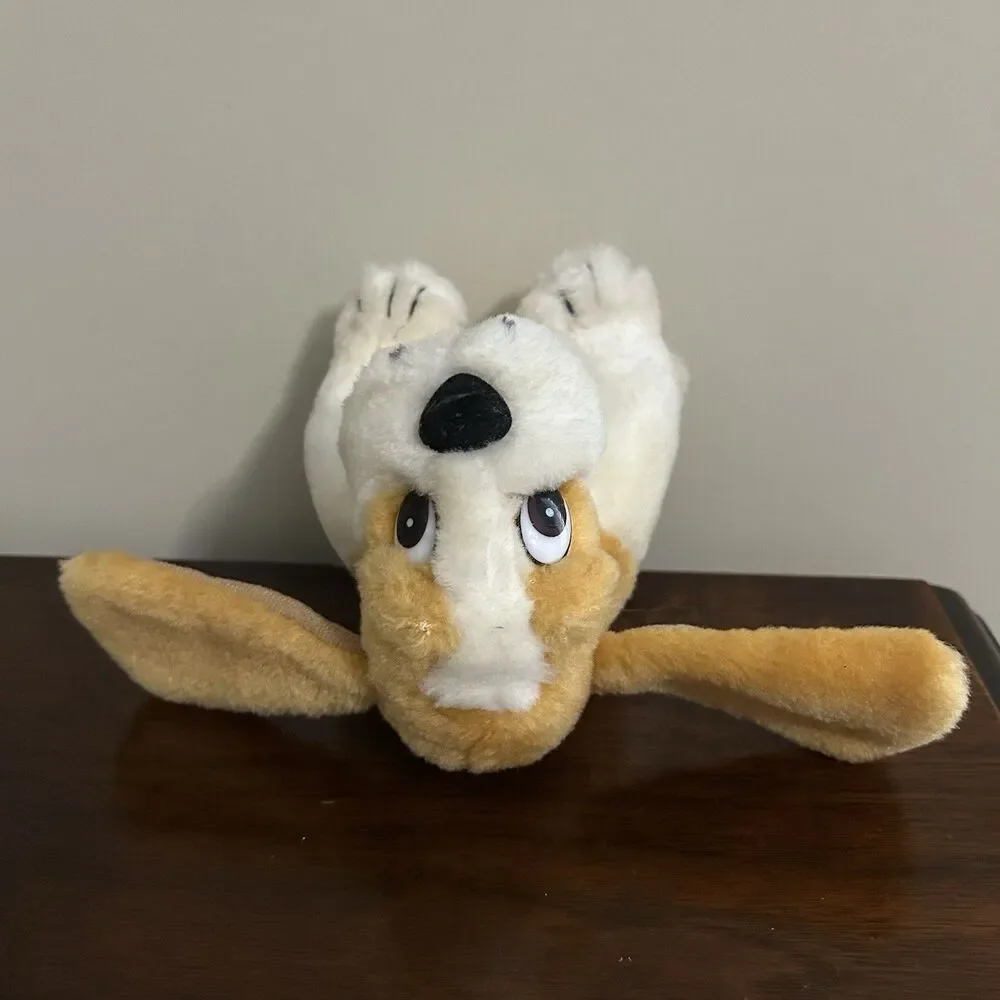 Art's Toy Dog Plush Brown White Basset Hound Red Tongue Stuffed Animal VTG 6
